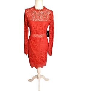 Long Sleeve Red Lacey Dress NWT Lulu's